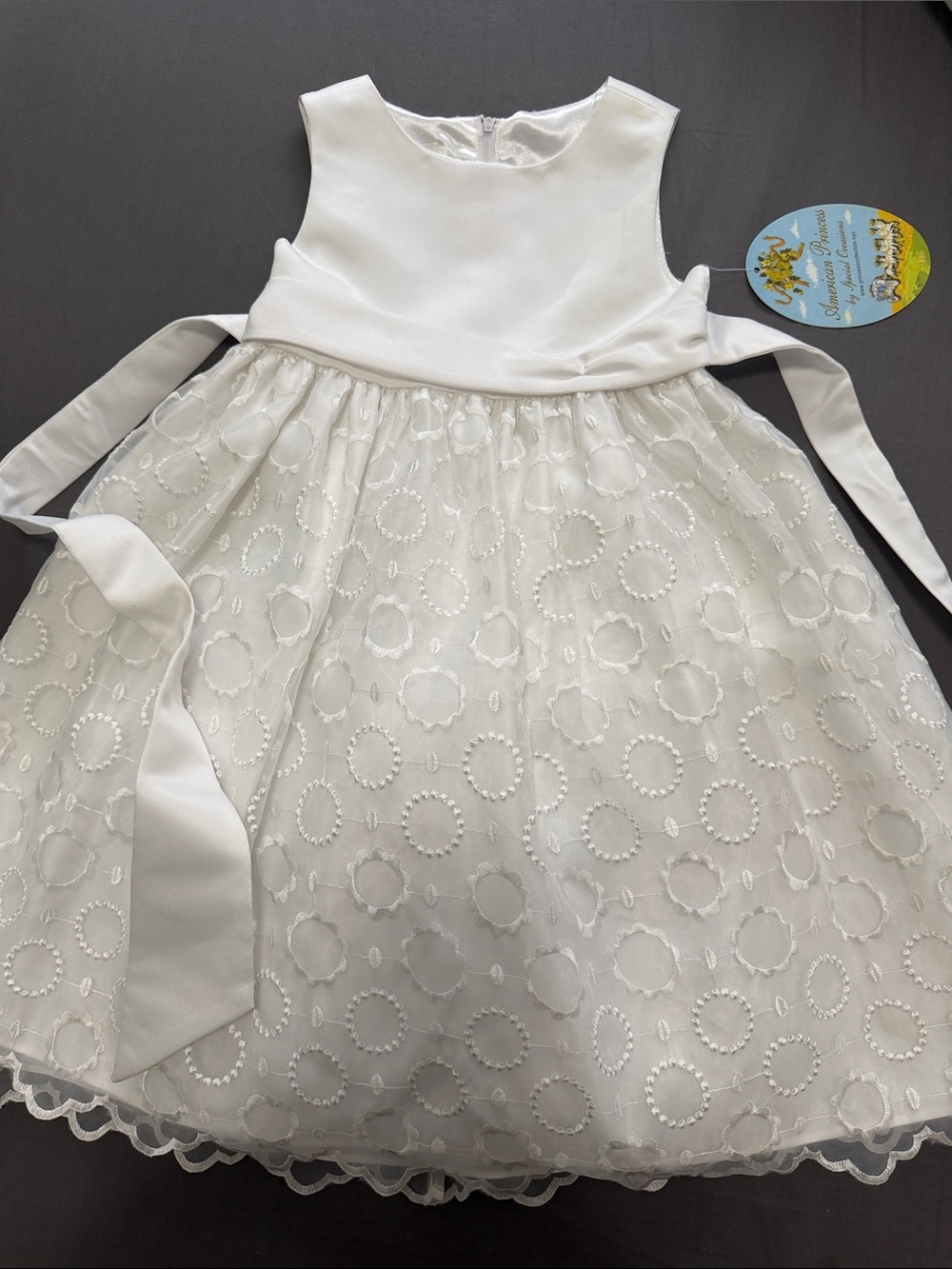American Princess White Embroidered Circle Overlay Dress